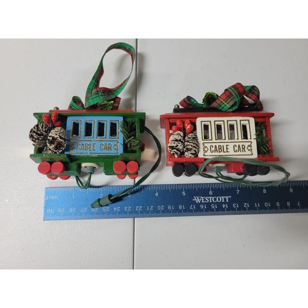🚋 Noma Lighted Cable Car Christmas Ornaments Set of 2 Vintage Holiday Decor - Picture 3 of 6